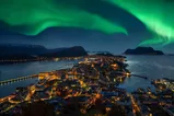 Green Aurora borealis over Alesund, Norway